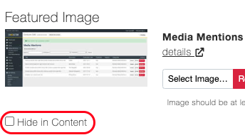 Insert image interface with a Hide In Content checkbox